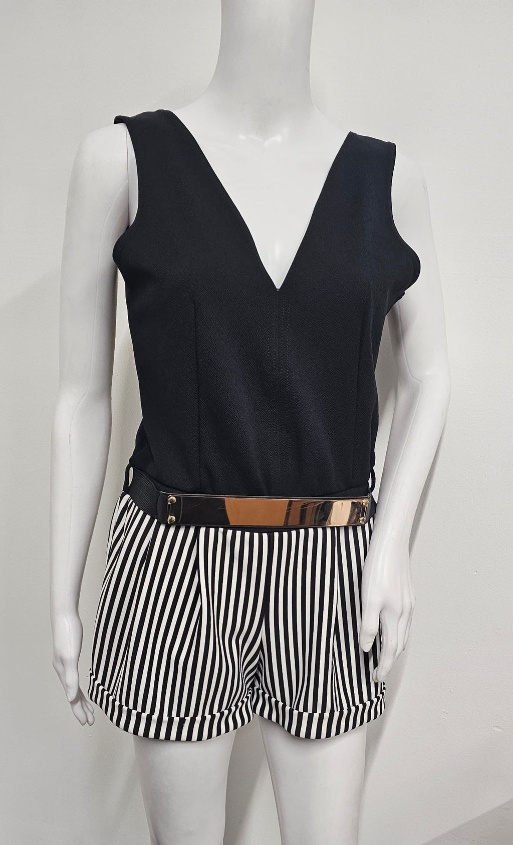 White and Black Cameo Rose Romper
