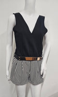 White and Black Cameo Rose Romper