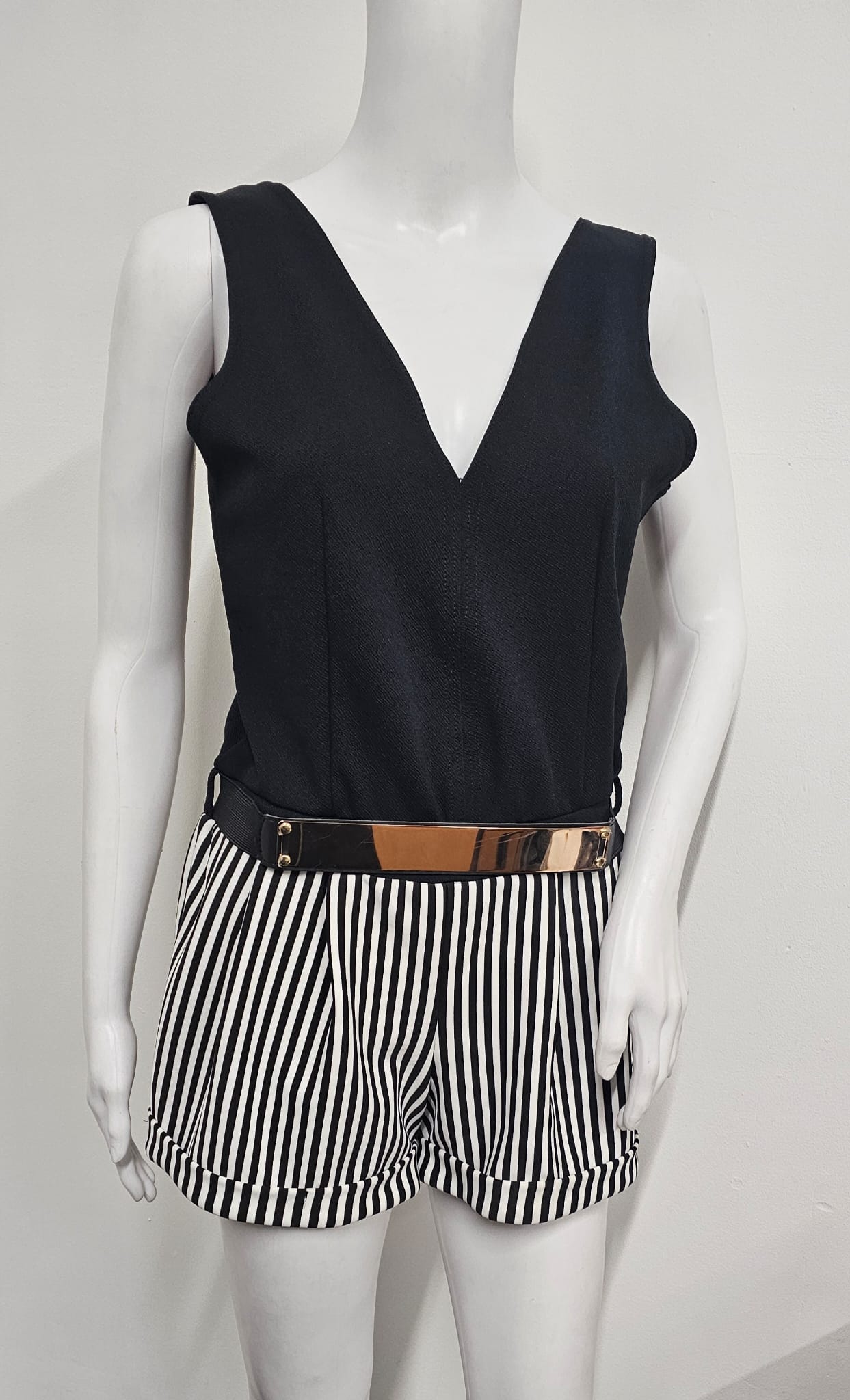 White and Black Cameo Rose Romper