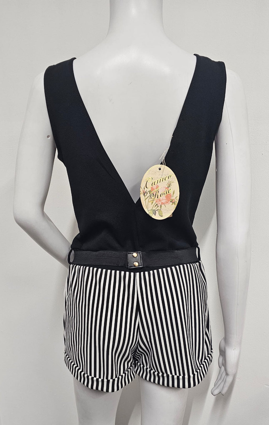 White and Black Cameo Rose Romper