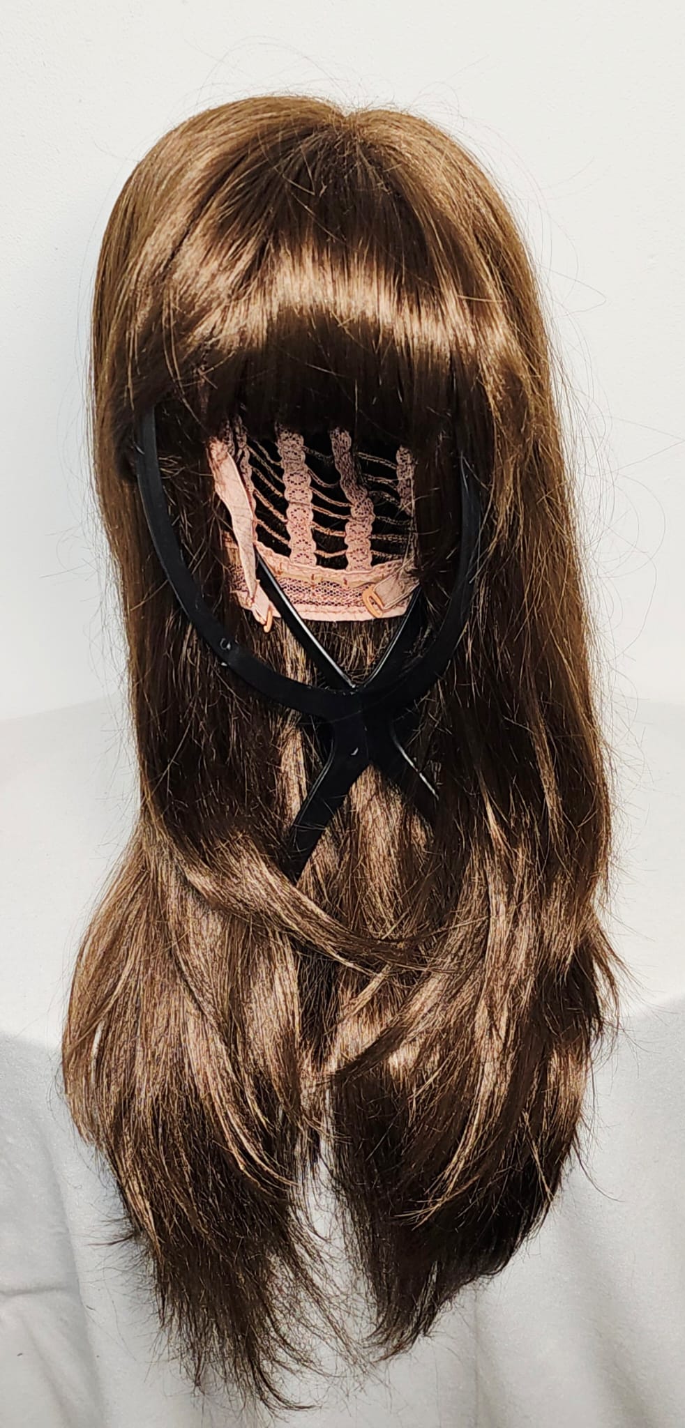 medium chest length brown wig